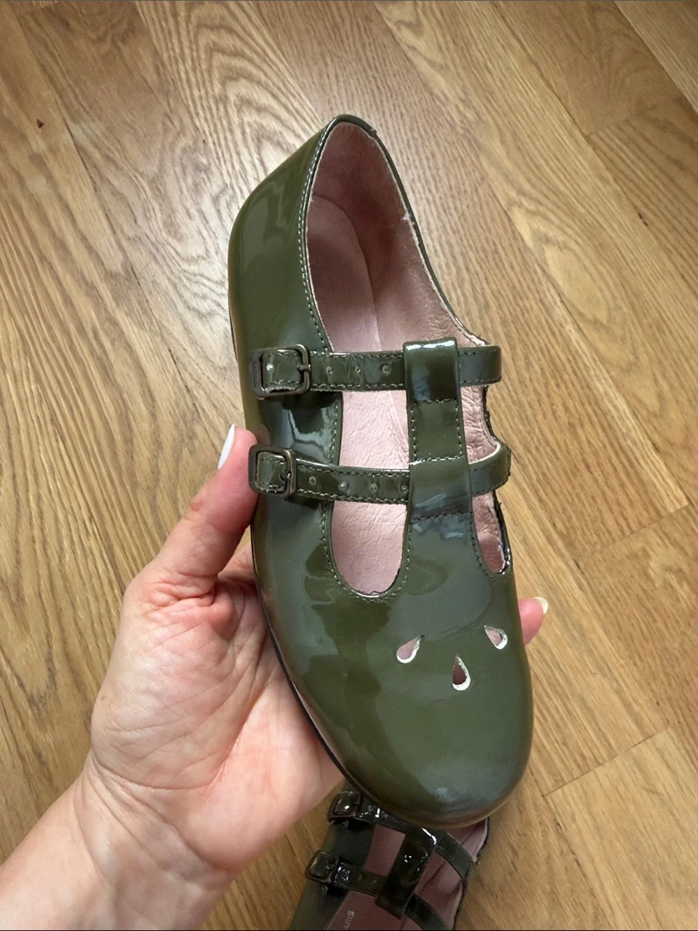 Jacadi Olive Green Patent Mary Jane Flats